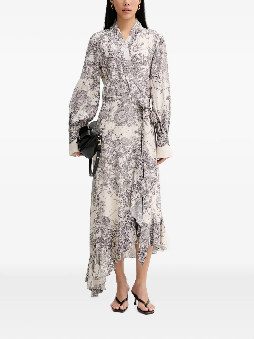 Blugirl lace-print ruffled asymmetric dress - Toni neutri