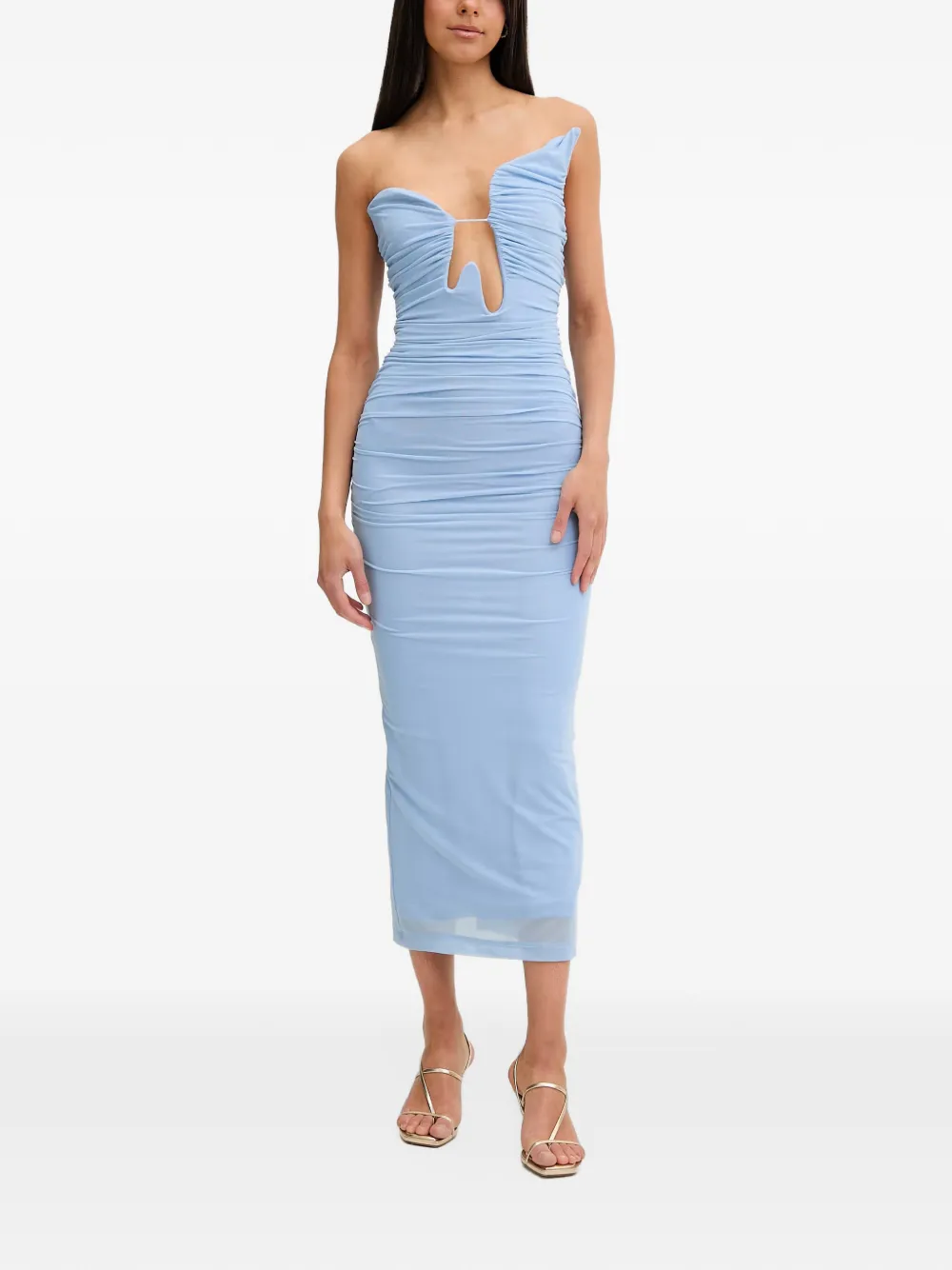 Bardot Julane ruched cut-out midi dress Blauw