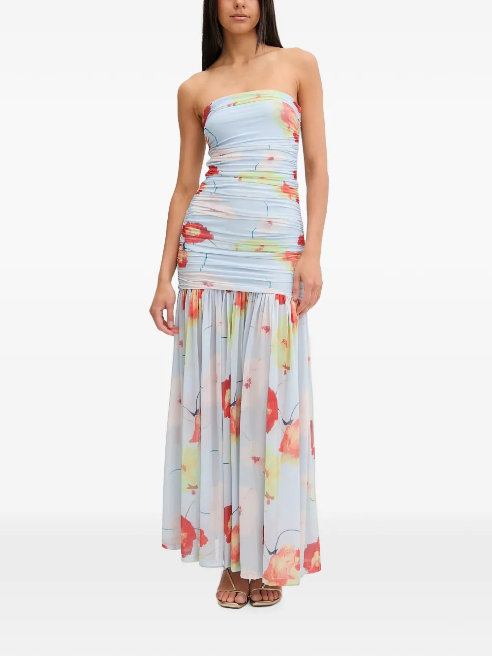 Bardot Solana floral-print ruched maxi dress - Blau