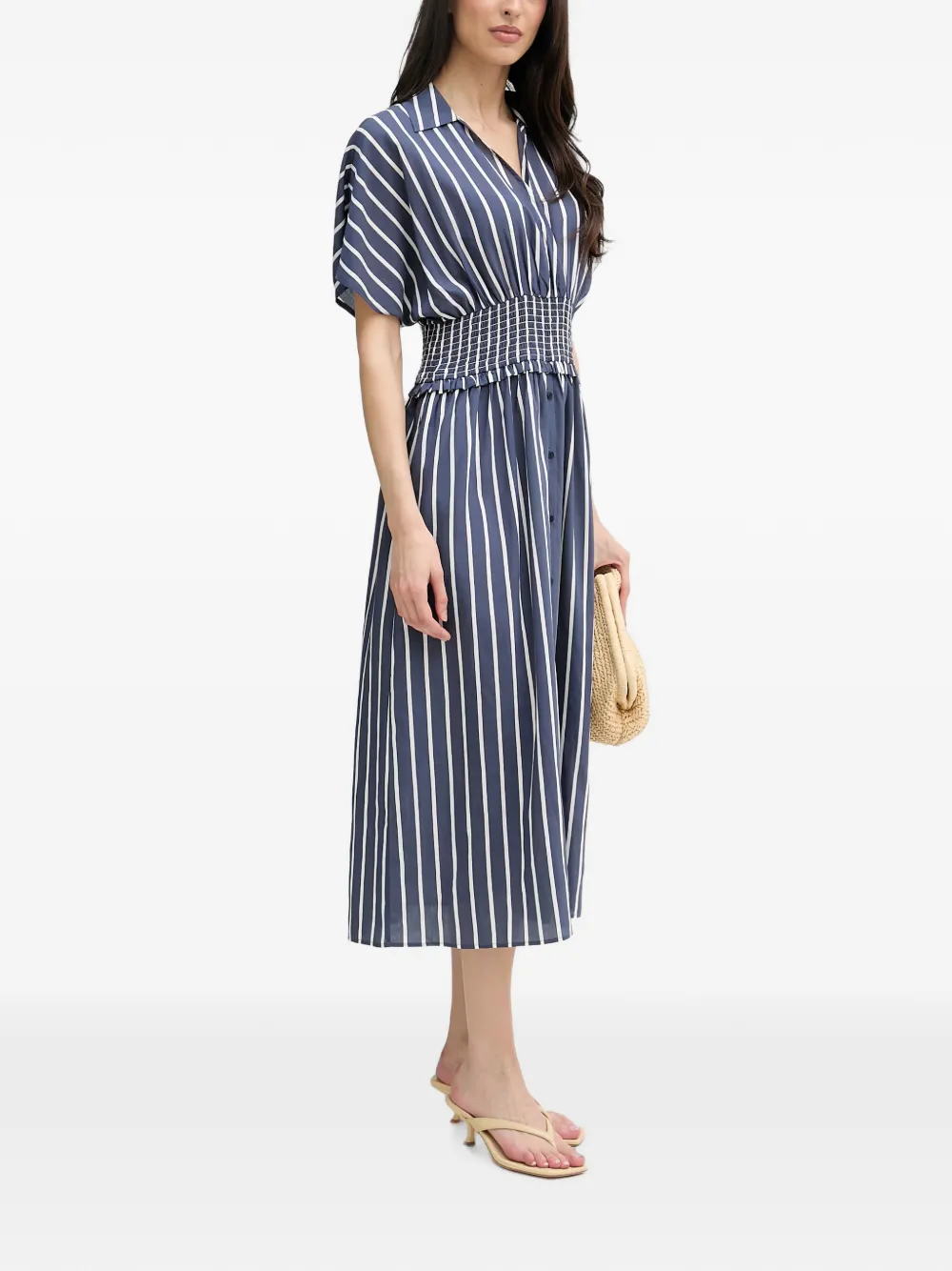 Joseph Ribkoff Gesmockte midi-jurk met verticale streep Blauw