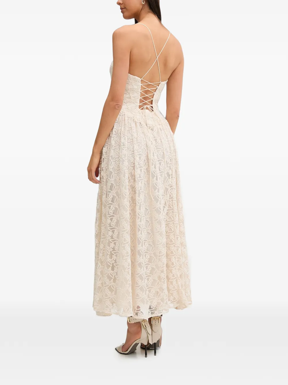 Bardot Estie maxi-dress met spaghettibandjes en kanten laag Beige