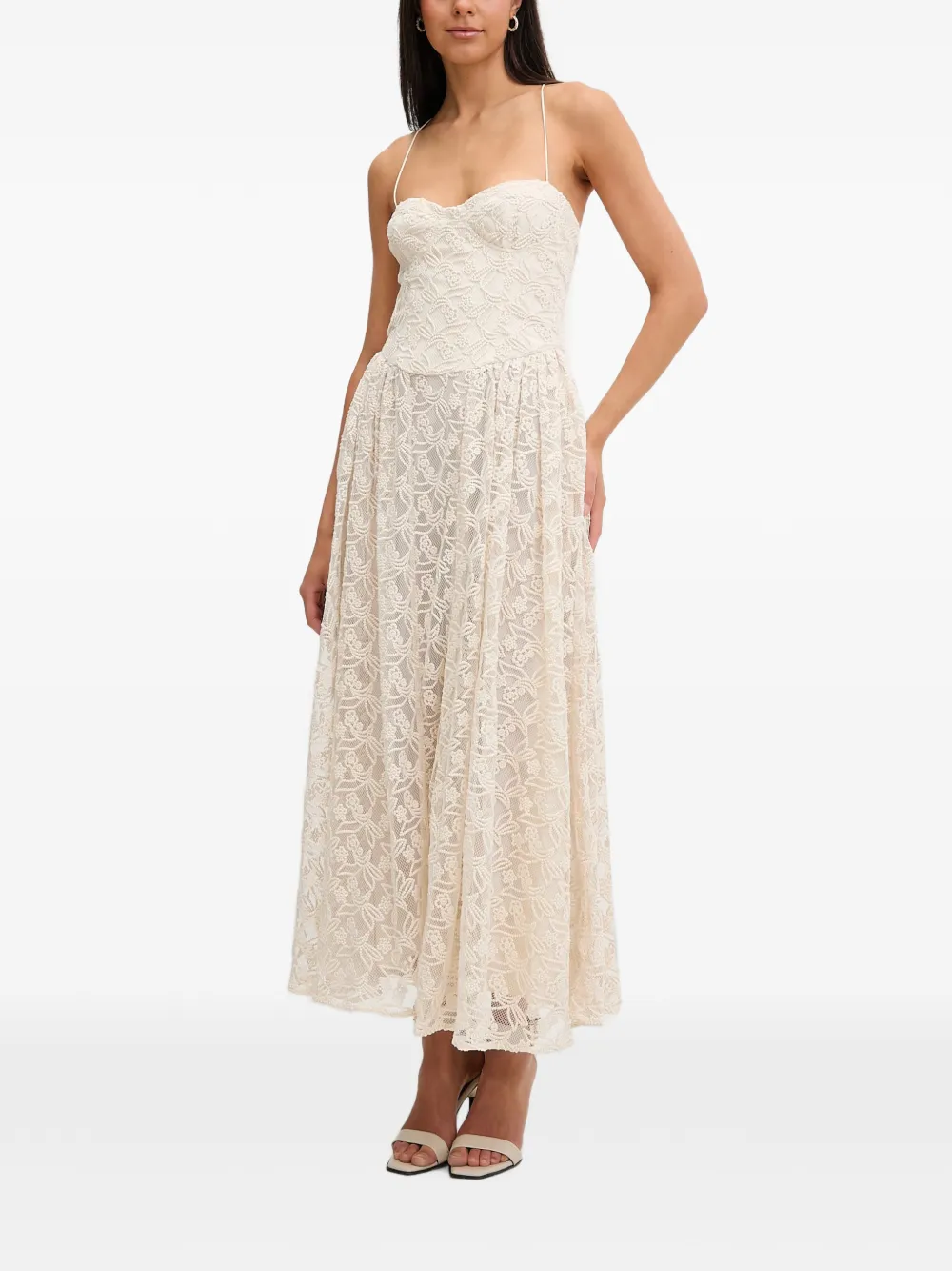 Bardot Estie maxi-dress met spaghettibandjes en kanten laag Beige