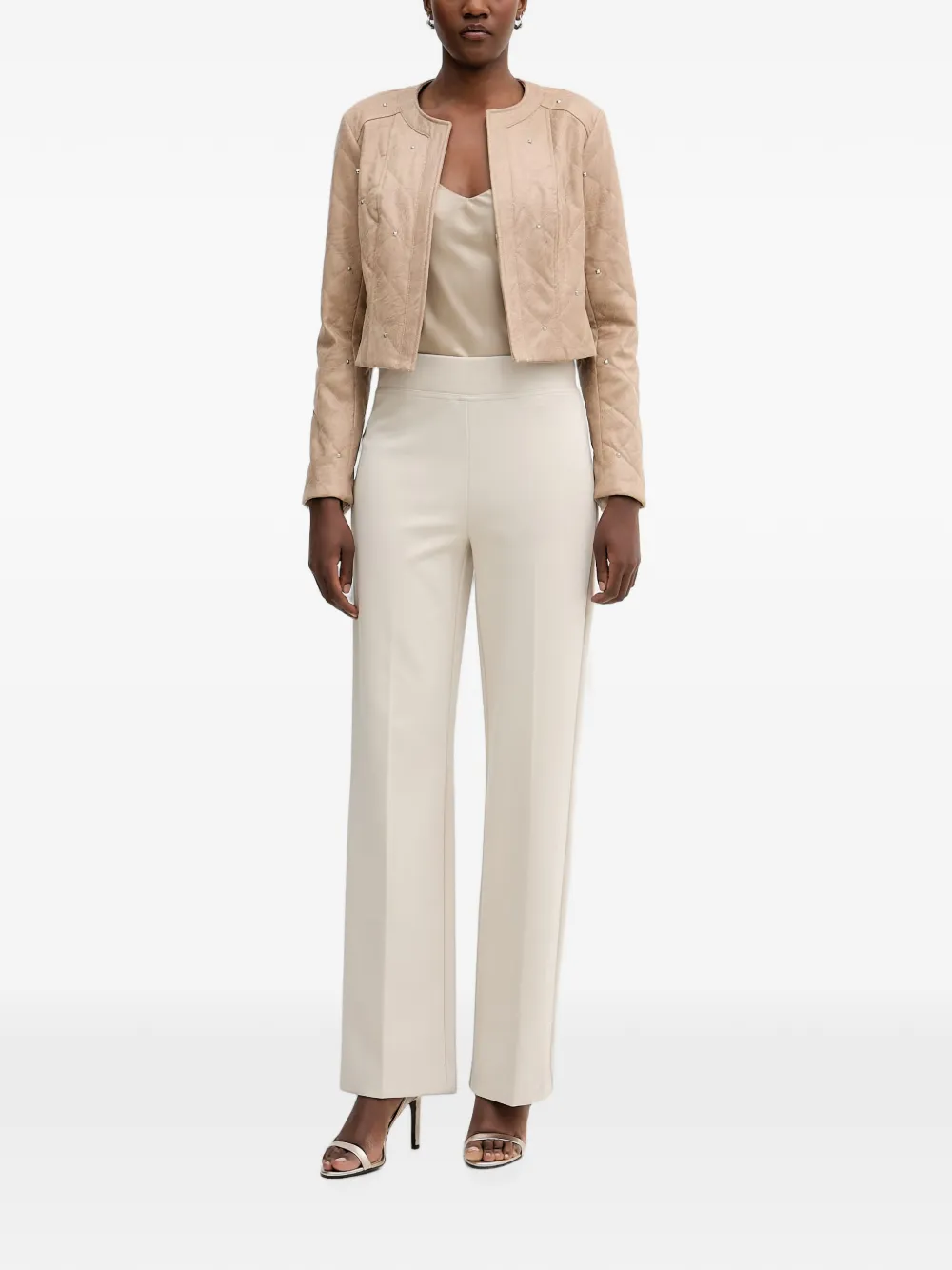 Joseph Ribkoff Gevoerd jack met studs en ceintuur Beige