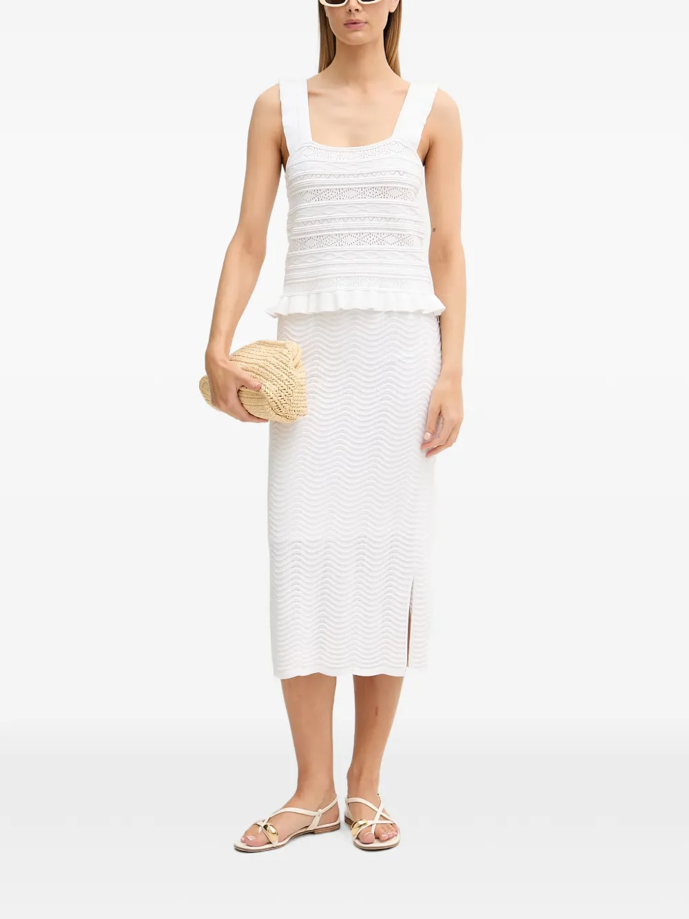 Joseph Ribkoff Midi-rok met zijsplit en chevron-streep Wit