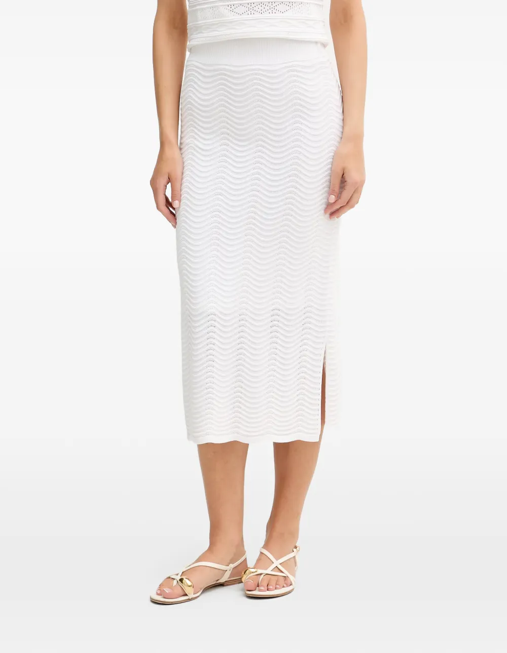 Joseph Ribkoff chevron-knit side-slit midi skirt - Weiß