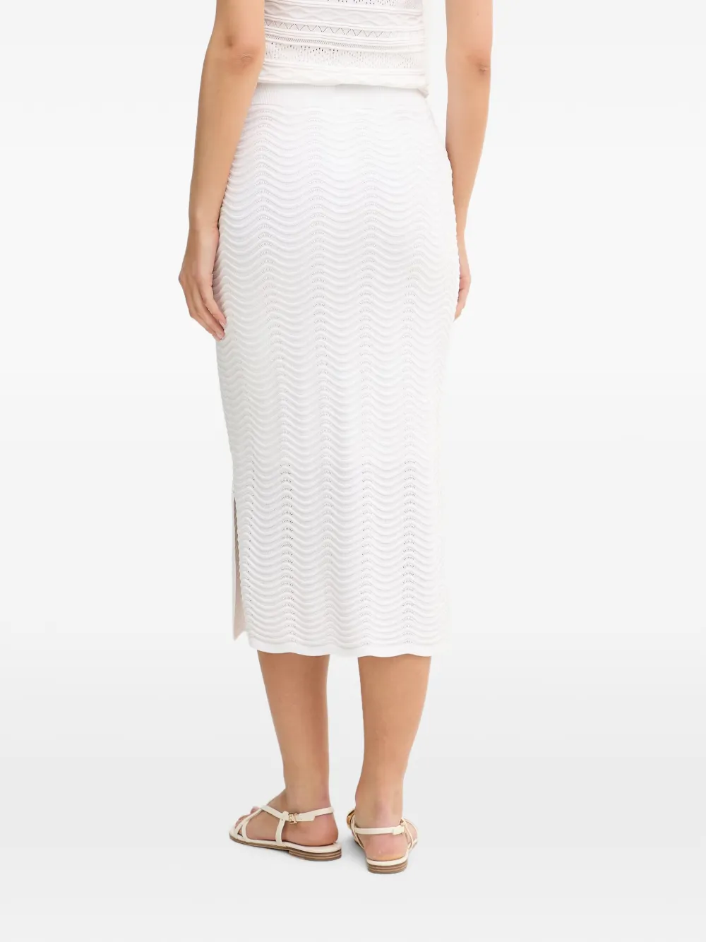 Joseph Ribkoff Midi-rok met zijsplit en chevron-streep Wit