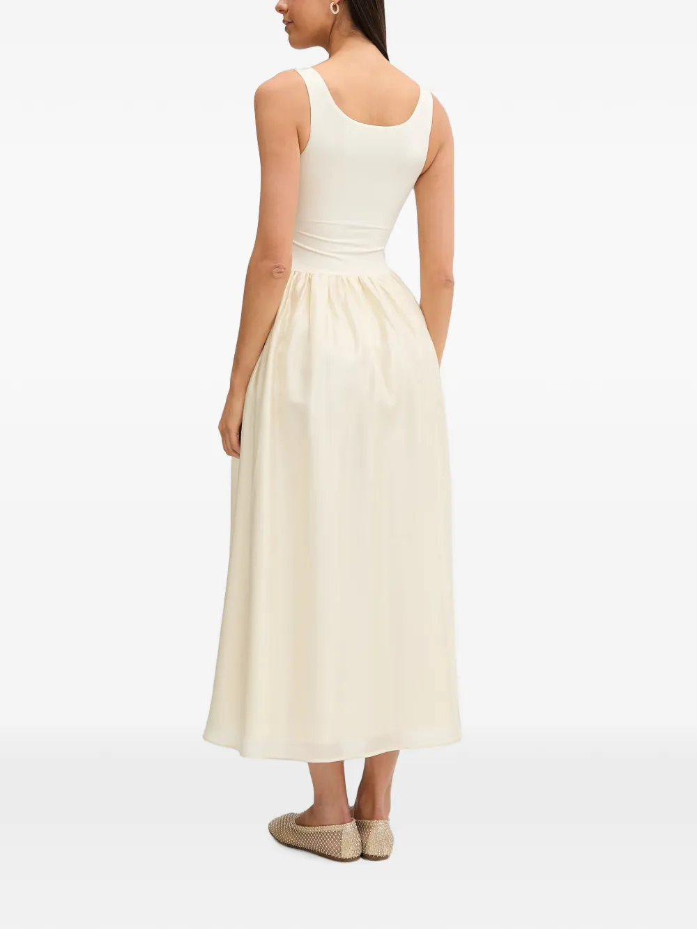 Bardot Lorie flared midi-jurk met diepe ronde hals Beige