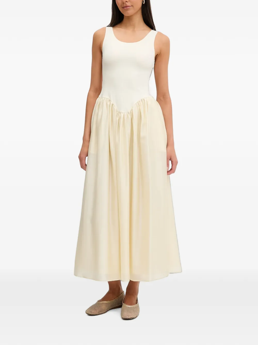 Bardot Lorie flared midi-jurk met diepe ronde hals Beige