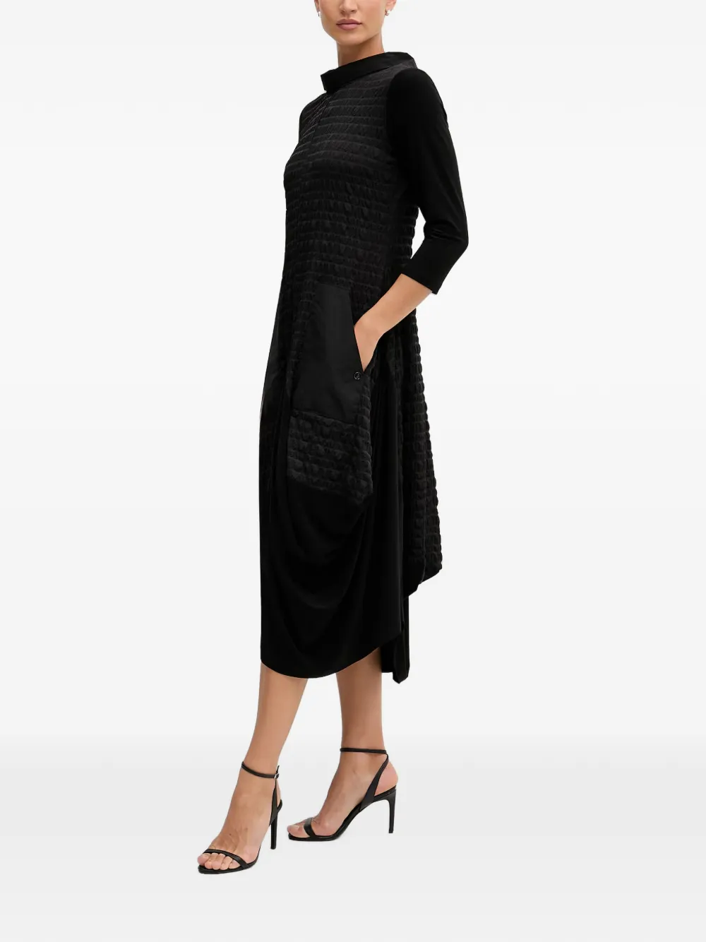 Joseph Ribkoff Midi-jurk met gewatteerd vlak en cropped mouwen Zwart