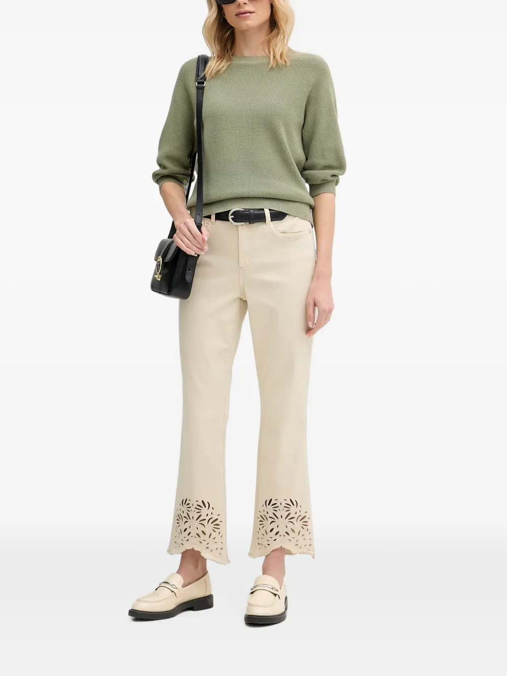 Joseph Ribkoff Flared jeans met franje en uitgesneden details Beige