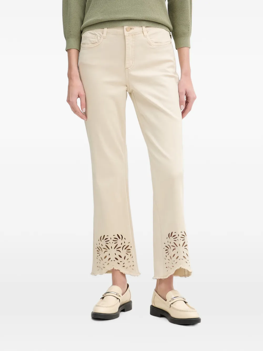 Joseph Ribkoff laser-cut frayed-edge flared jeans - Nude