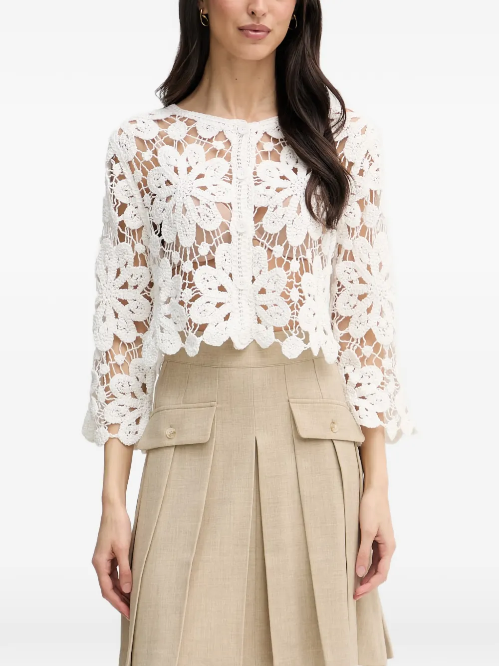 Joseph Ribkoff floral-crochet cardigan - Bianco