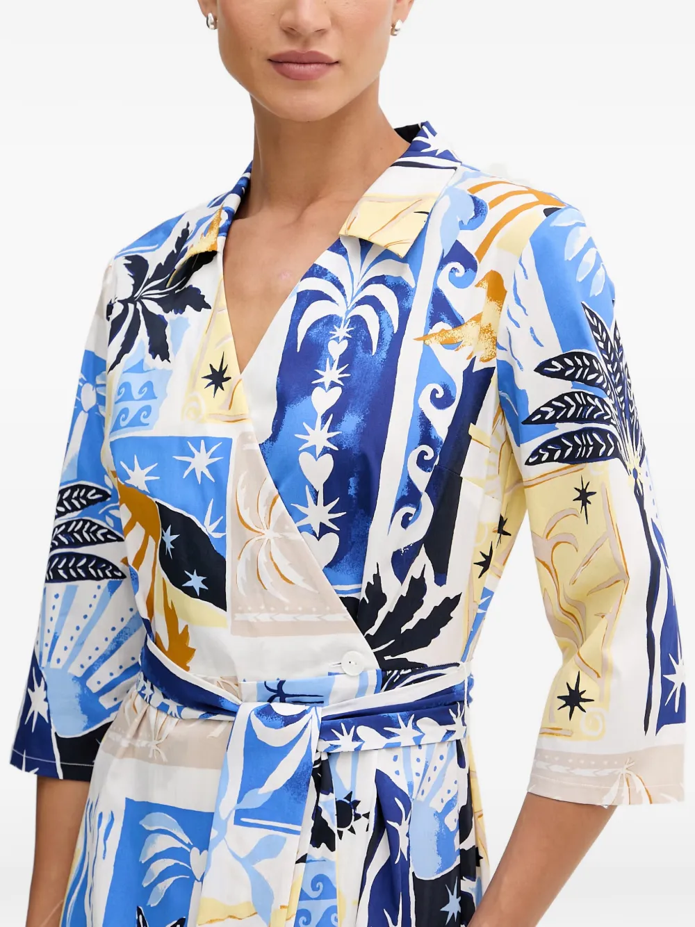 Joseph Ribkoff Midi-jurk met grafische print en ceintuur Blauw