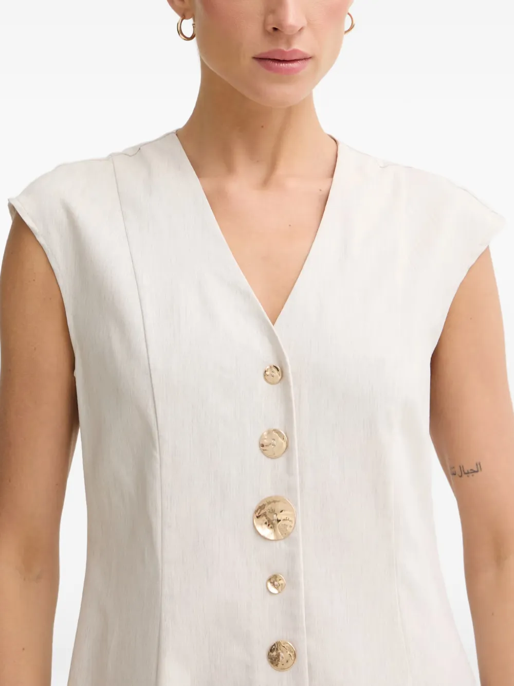 Joseph Ribkoff Mouwloze button-up mini-jurk Beige