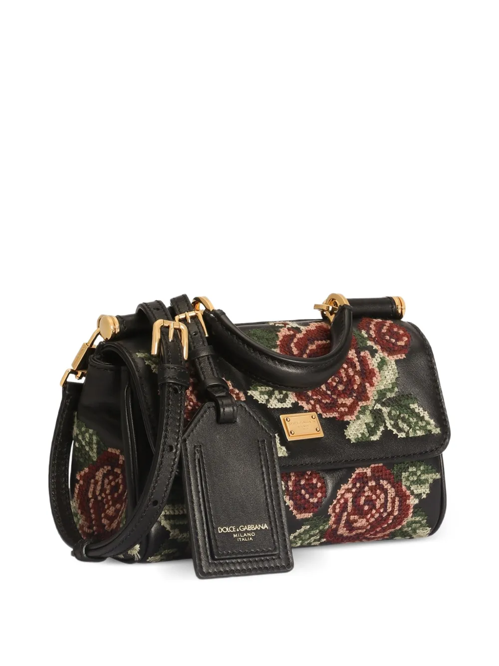 Dolce & Gabbana My Sicily leren mini-handtas met bloemenprint Zwart