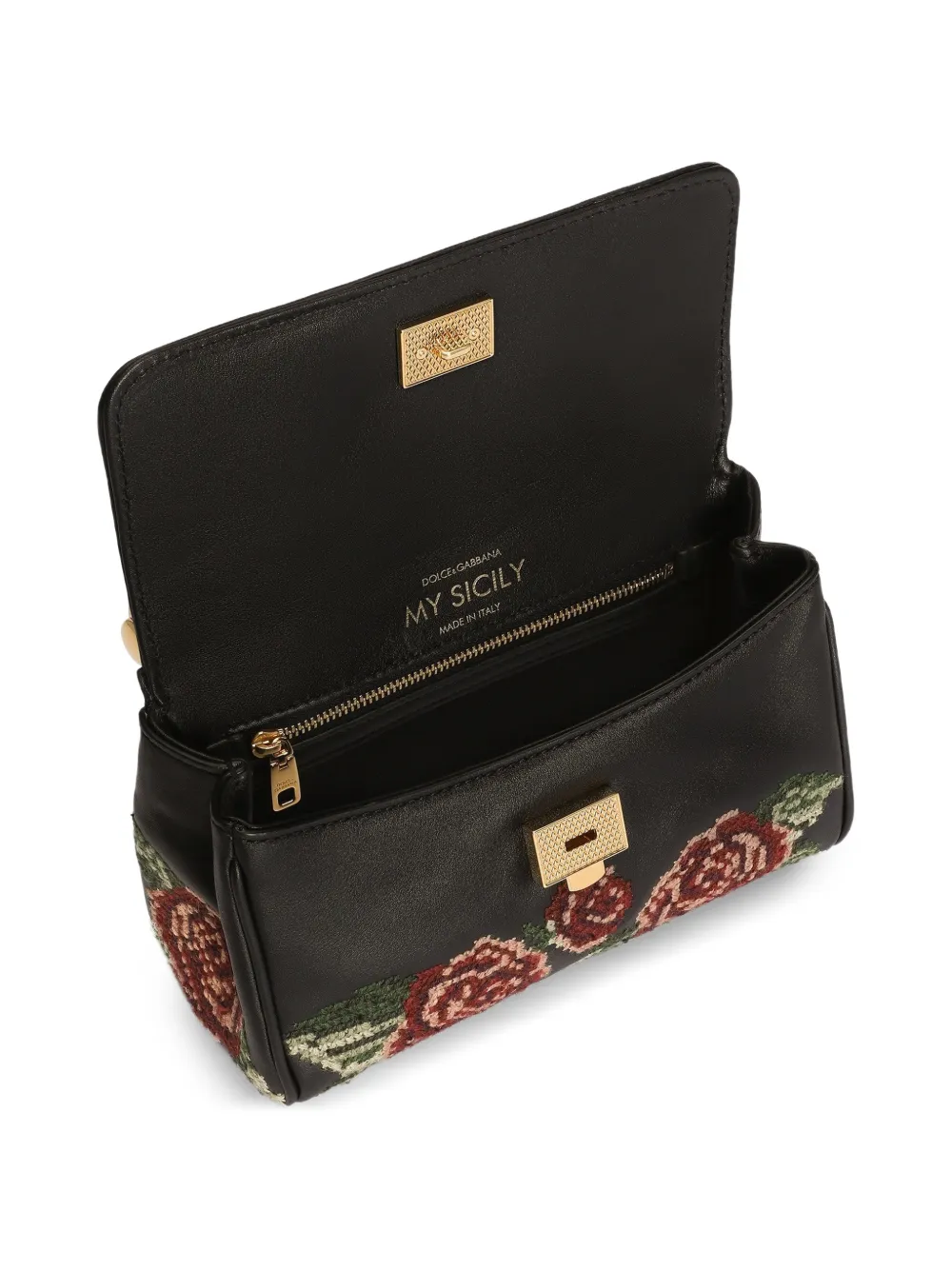 Dolce & Gabbana My Sicily leren mini-handtas met bloemenprint Zwart