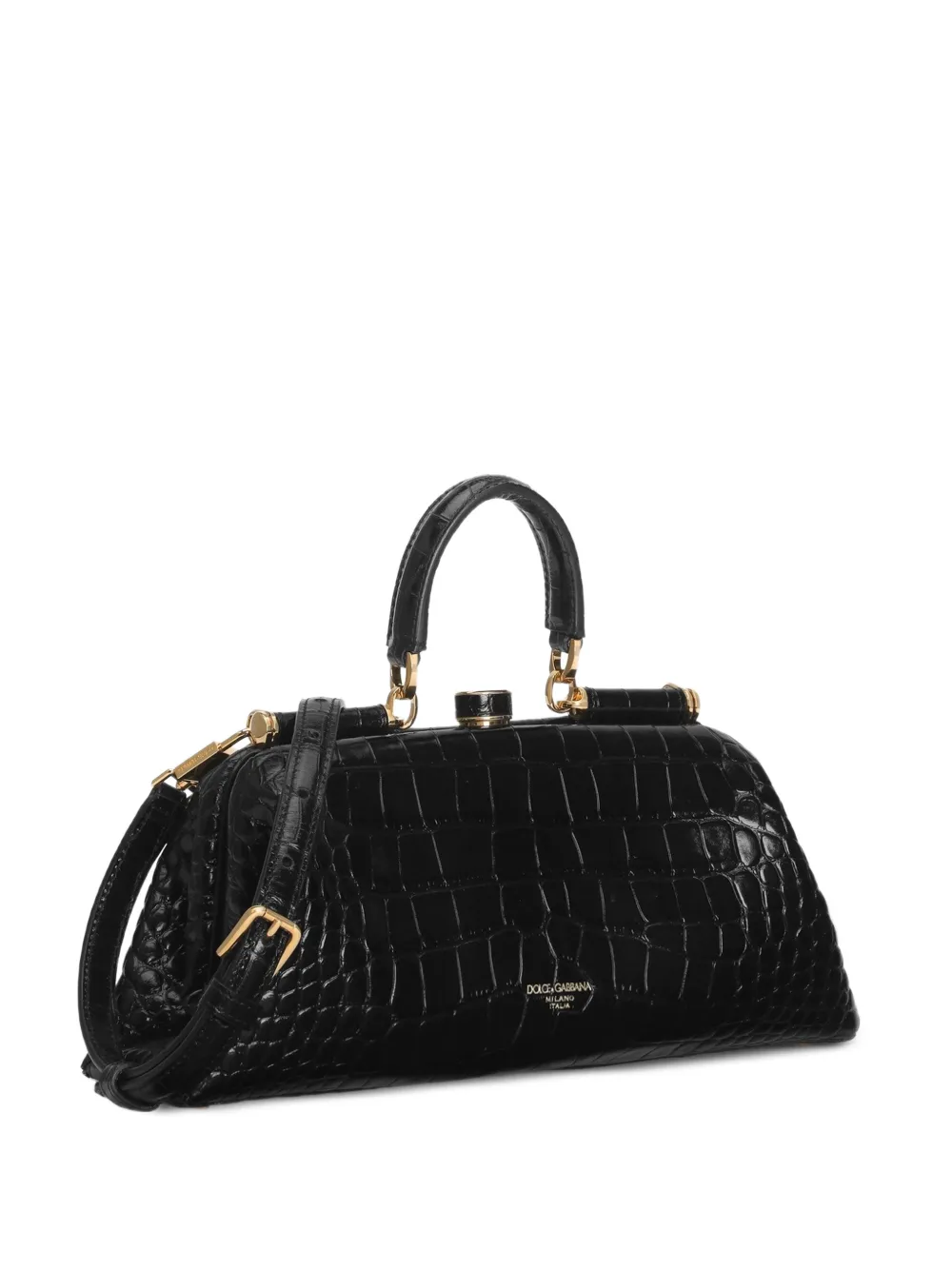 Dolce & Gabbana Borsa a mano Grandma media in alligatore - Nero