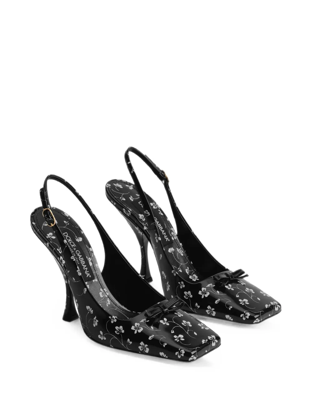 Dolce & Gabbana Kalfsleren slingback pumps met bloemenprint Zwart