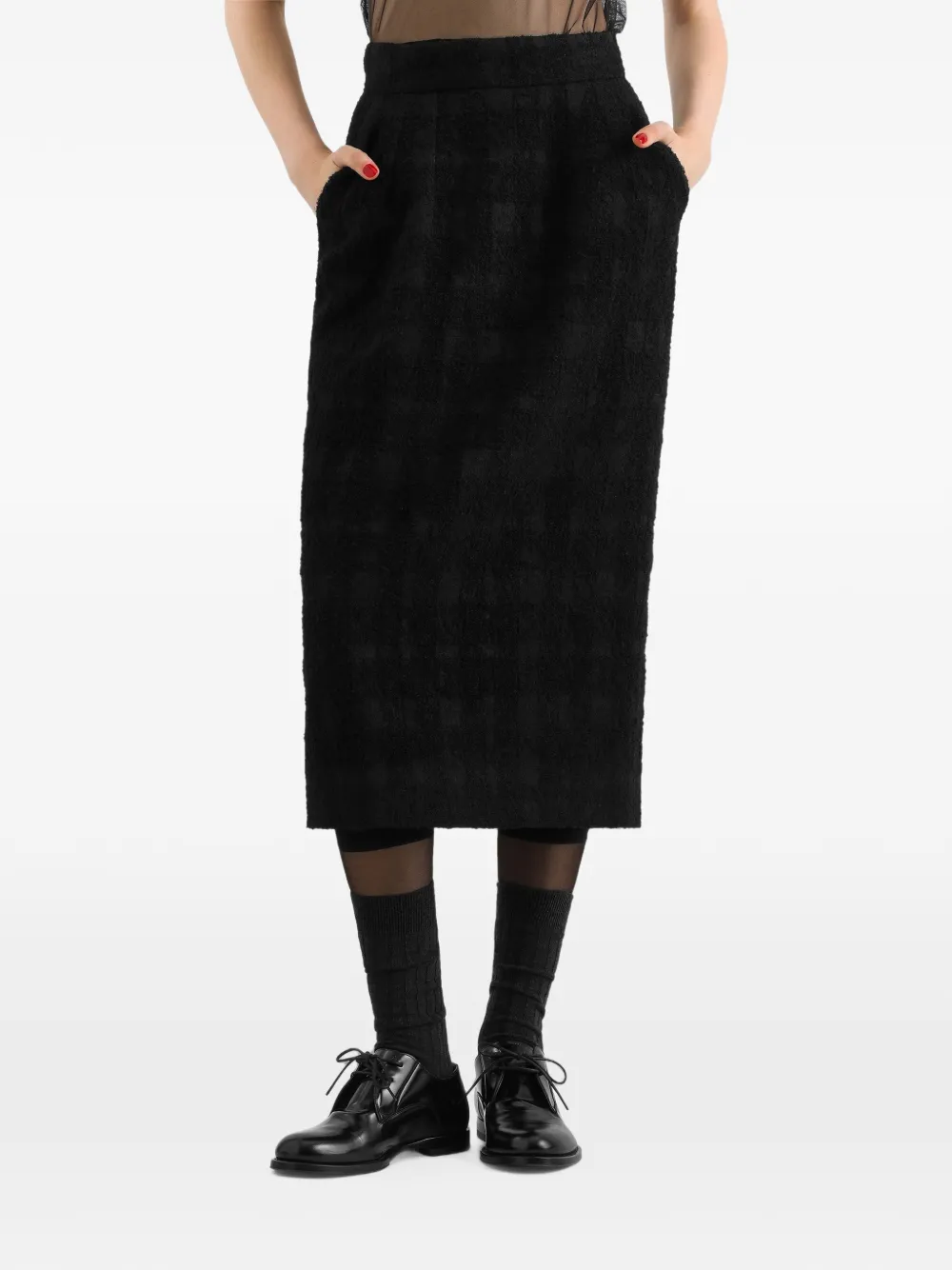 Dolce & Gabbana Geruite bouclé midi-rok van wolblend Zwart