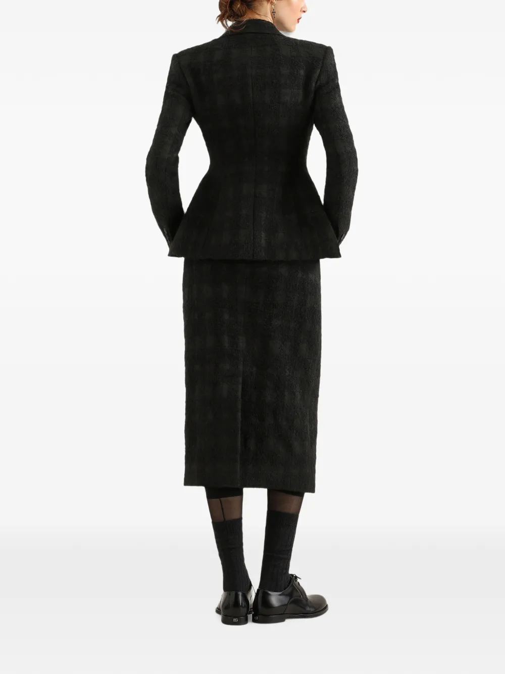 Dolce & Gabbana Geruite bouclé midi-rok van wolblend Zwart