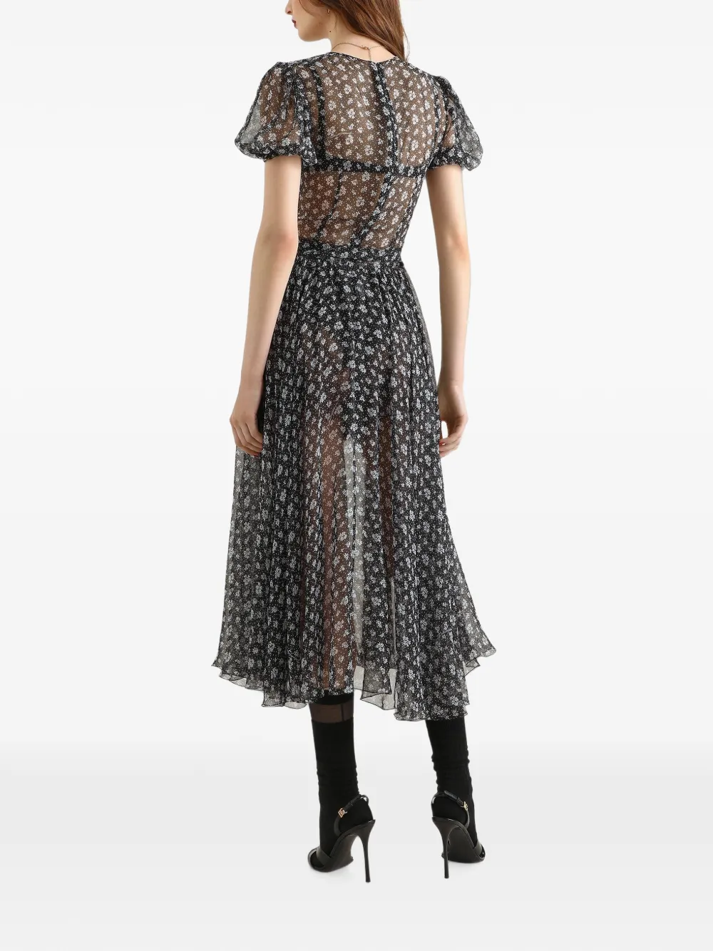 Dolce & Gabbana Chiffon jurk met bloemen-print Zwart