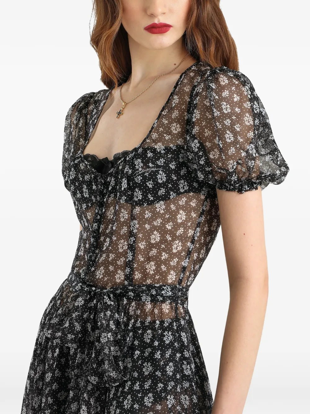 Dolce & Gabbana Chiffon jurk met bloemen-print Zwart