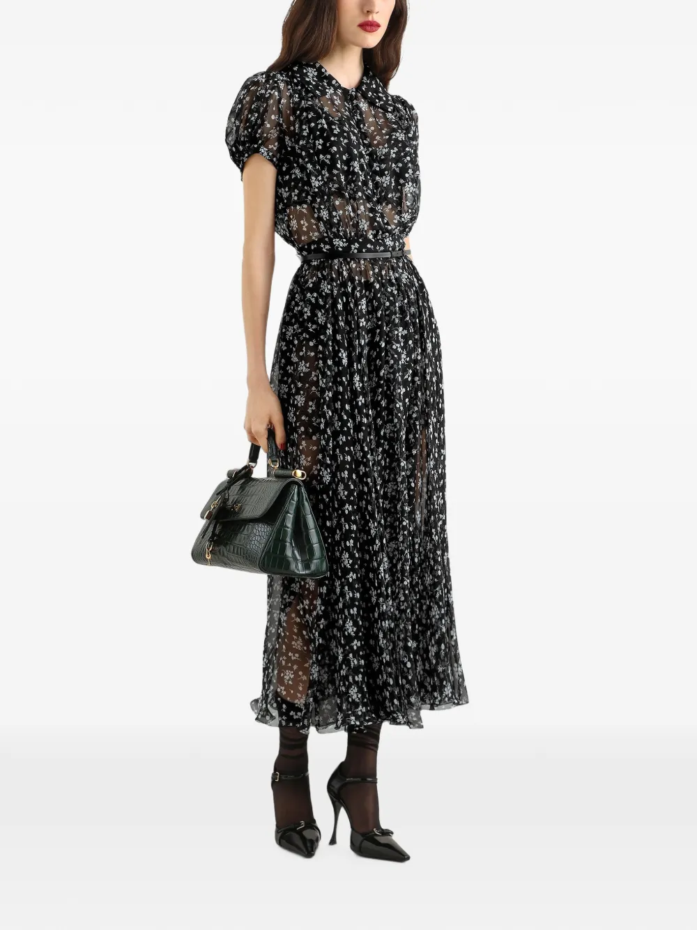 Dolce & Gabbana Chiffon jurk met bloemenprint Zwart