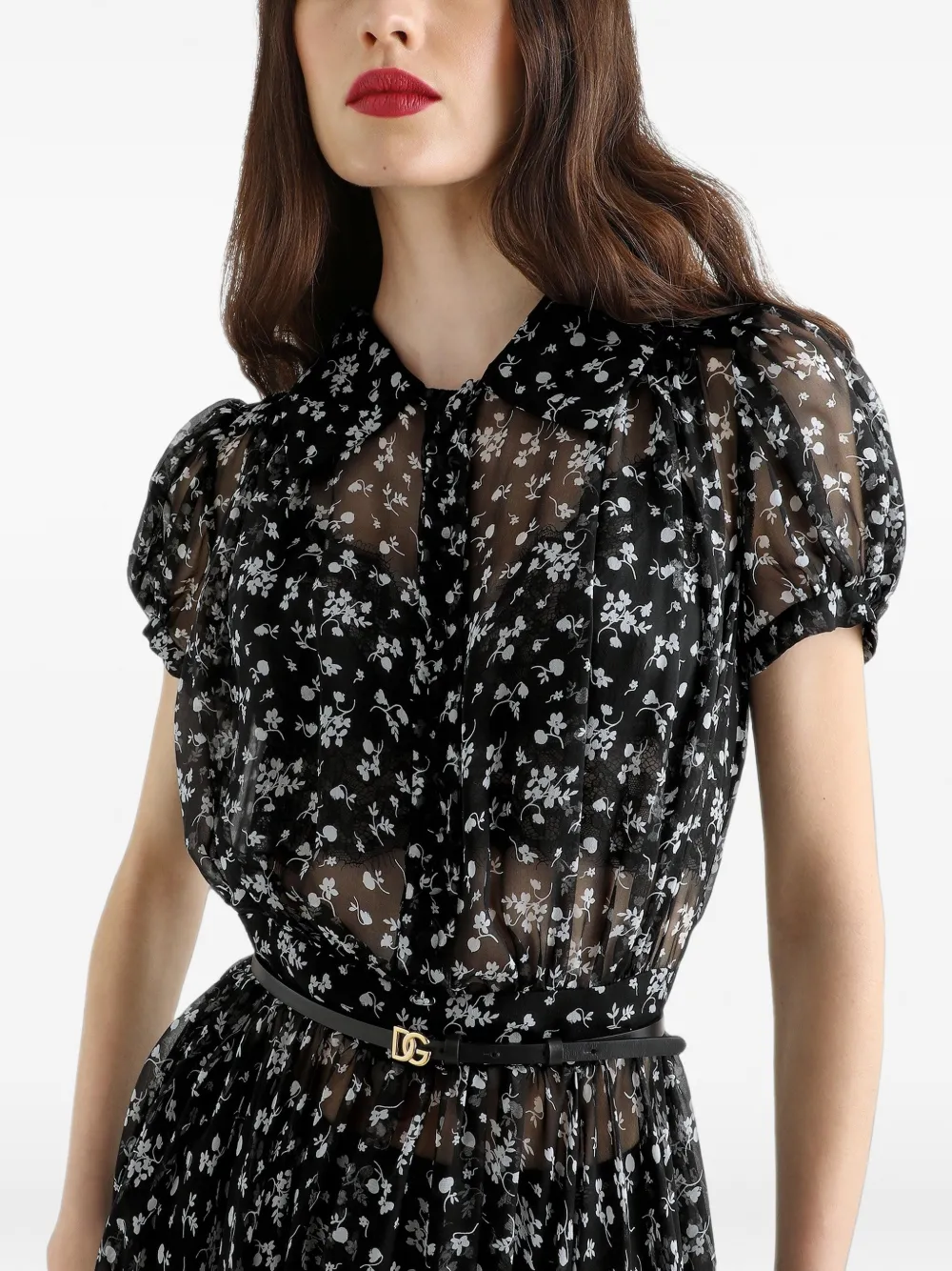 Dolce & Gabbana Chiffon jurk met bloemenprint Zwart