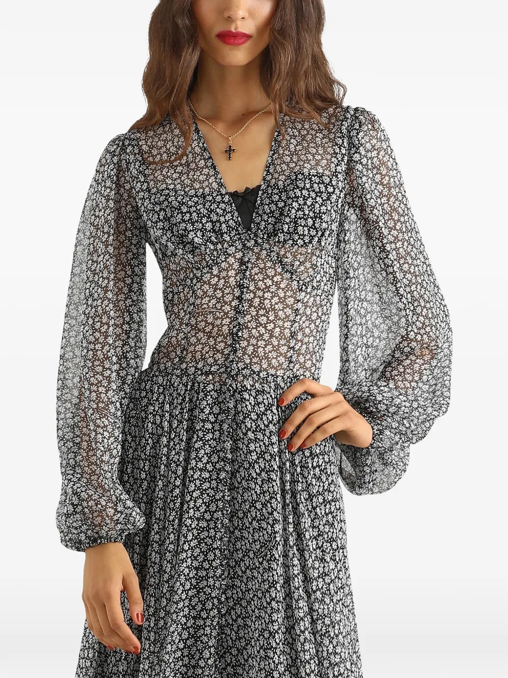 Dolce & Gabbana Chiffon jurk met madeliefjes-print Zwart