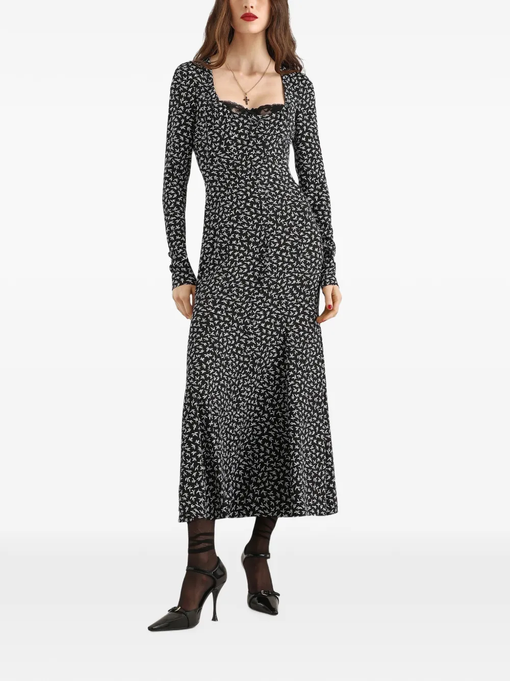 Dolce & Gabbana Charmeuse jurk met bladerprint Zwart