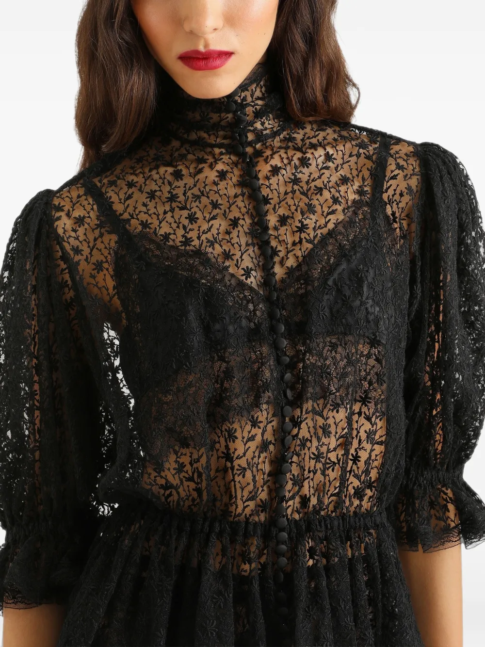 Dolce & Gabbana Tulen top met geborduurde bloemen Zwart