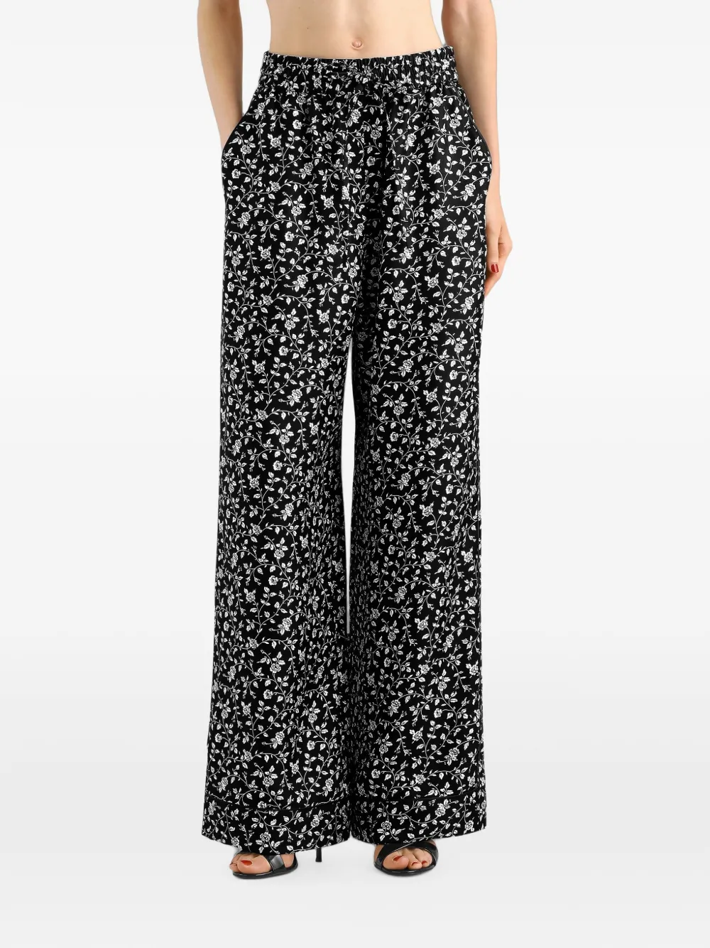 Dolce & Gabbana Zijden twill broek met bloemenprint Zwart