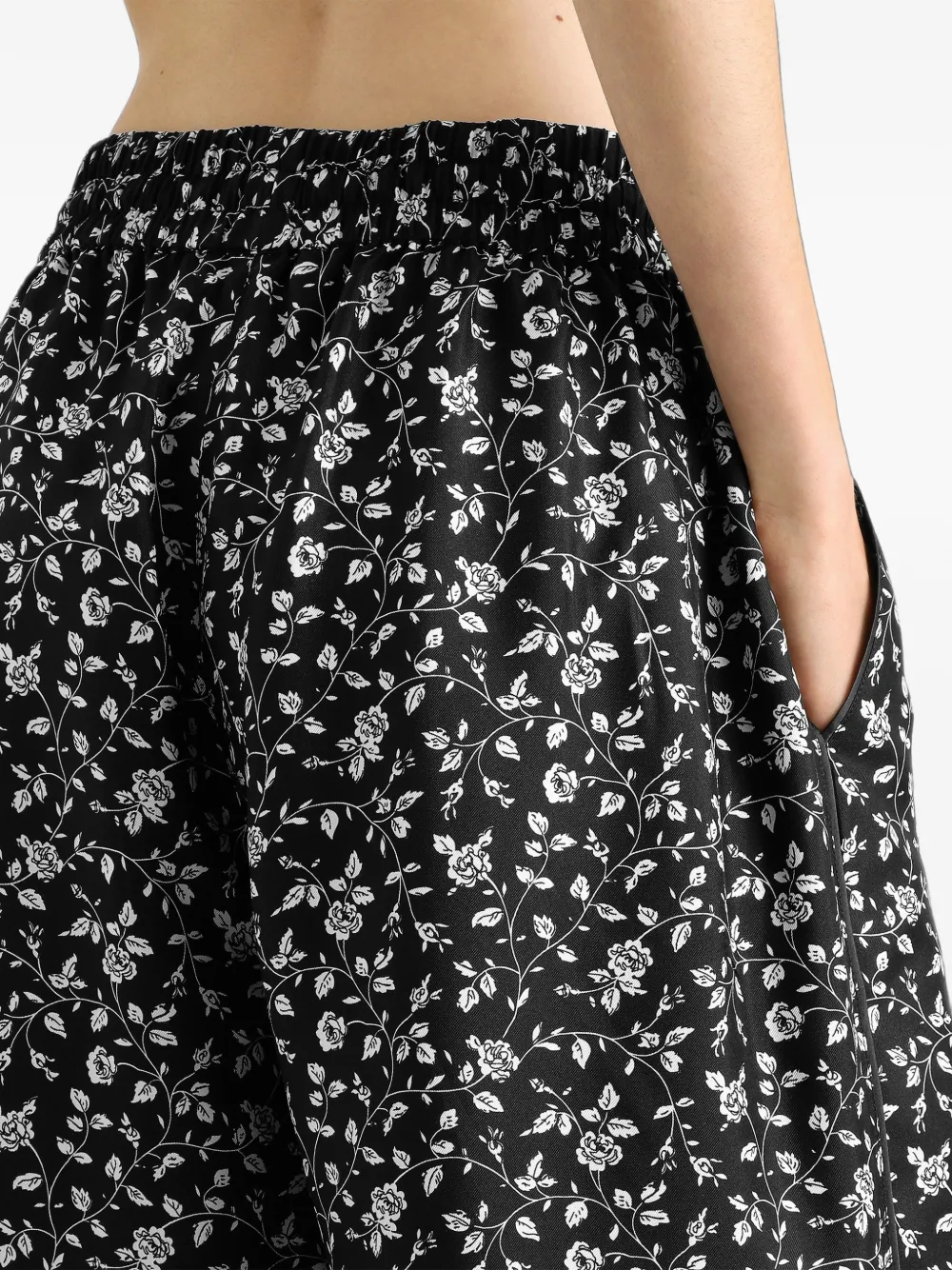 Dolce & Gabbana Zijden twill broek met bloemenprint Zwart
