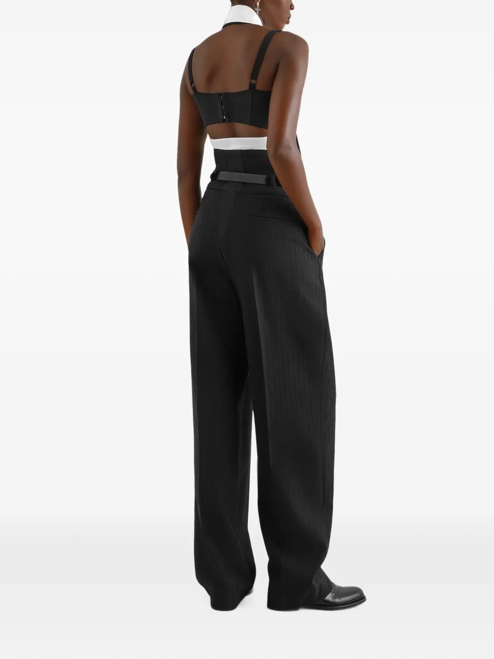 Dolce & Gabbana Wollen broek met krijtstreep en jacquard Zwart