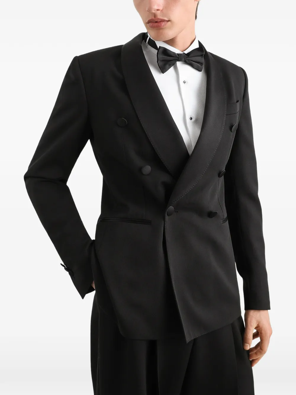 Dolce & Gabbana double-breasted tuxedo jacket in techno gabardine Zwart