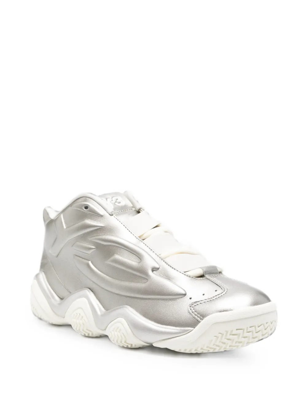 Y-3 x Adidas Megaball metallic-effect logo-embossed sneakers Zilver