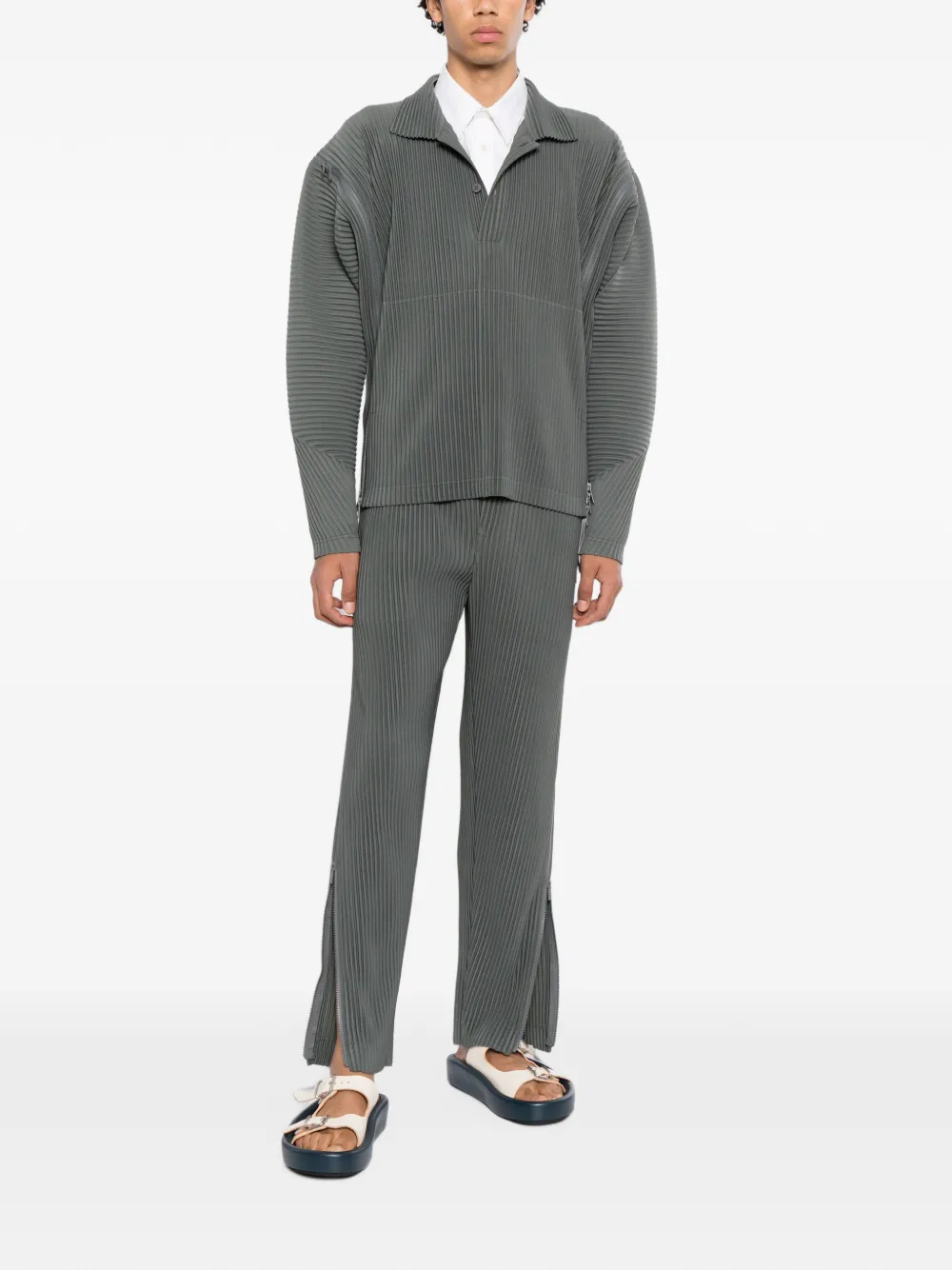 Homme Plissé Issey Miyake plissé-effect zip-detail polo shirt - Blu