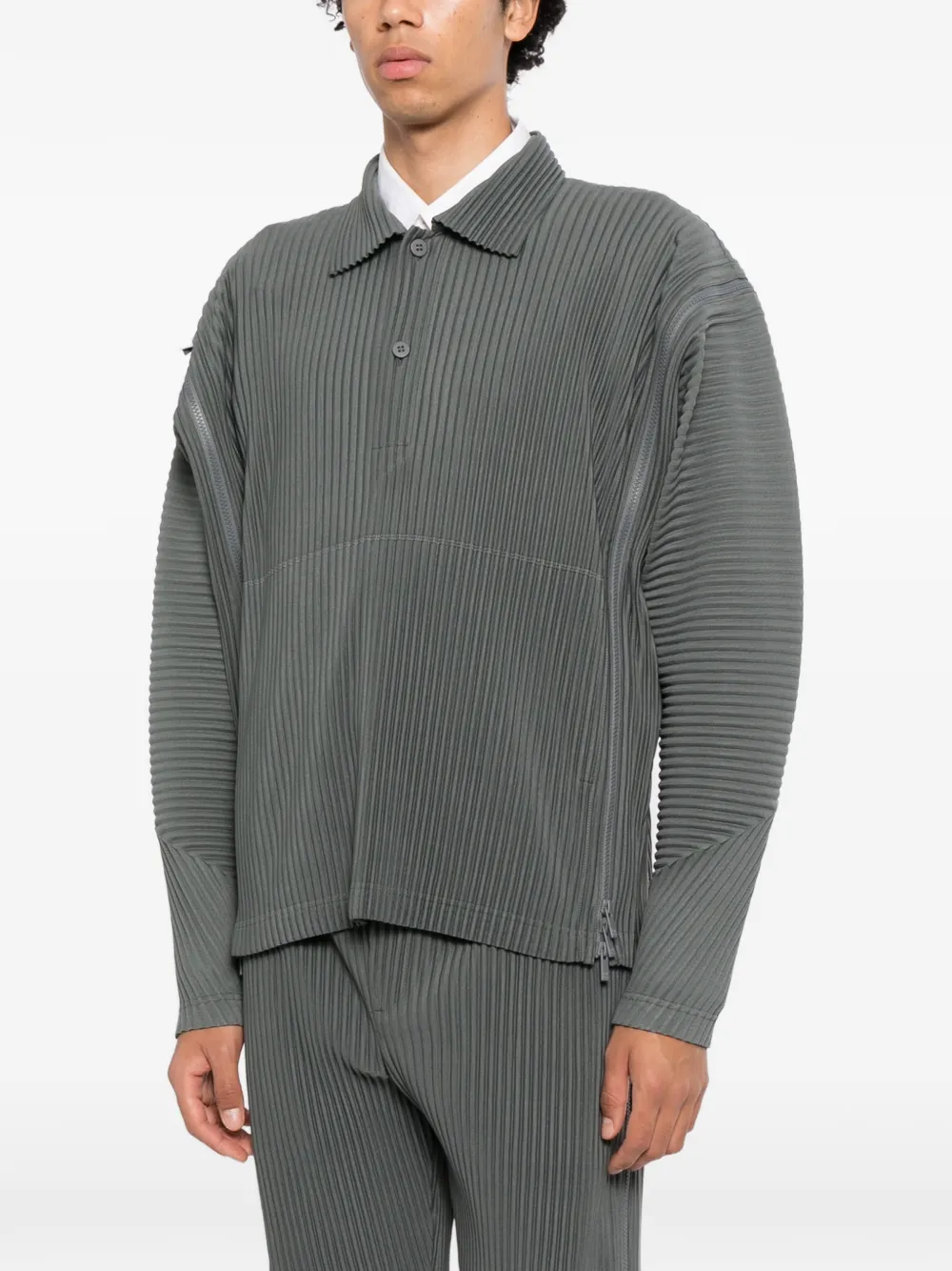 Homme Plissé Issey Miyake Poloshirt met plissé-effect en ritsdetail Blauw