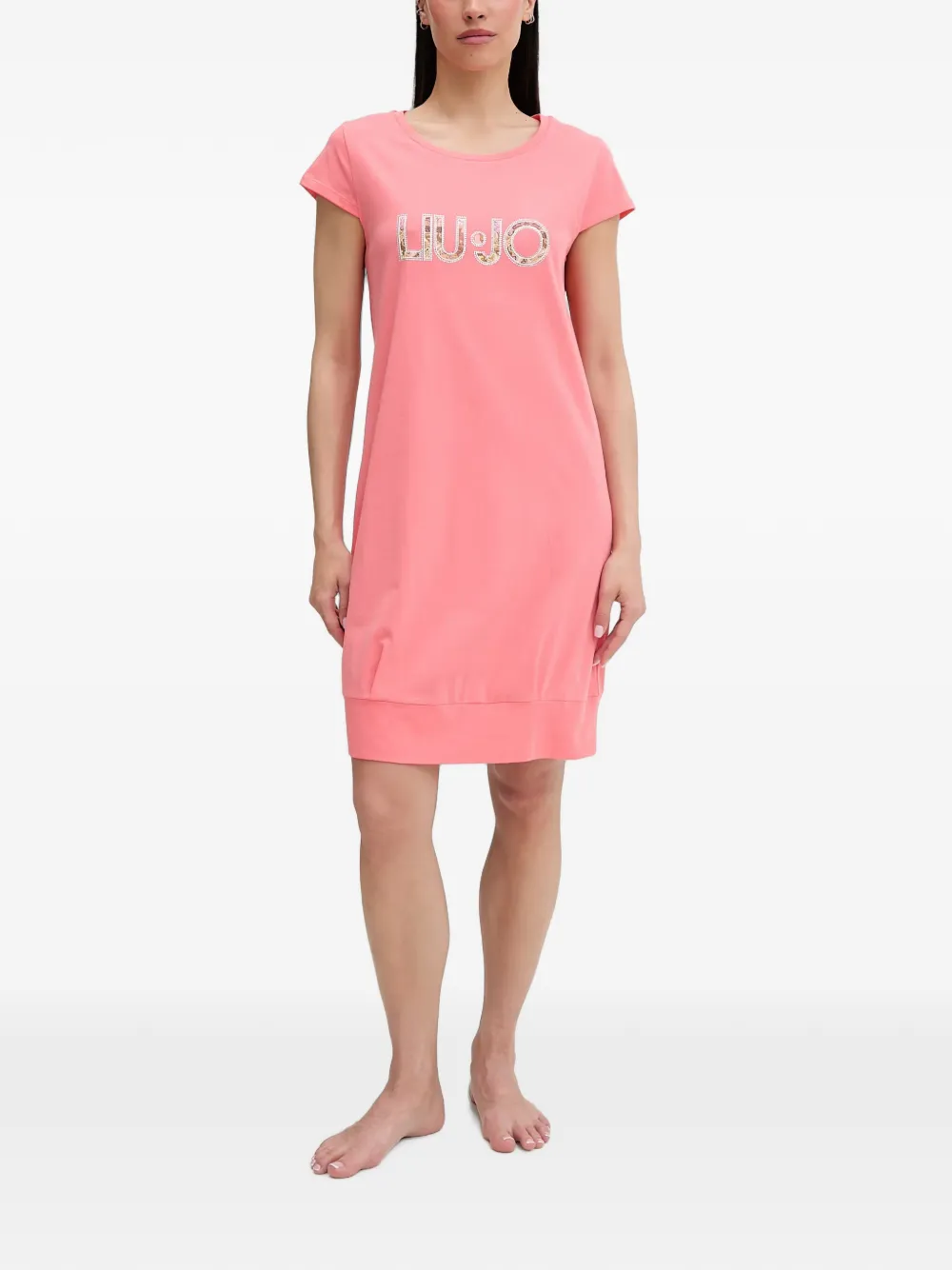 LIU JO logo-print short-sleeve midi dress - Rosa
