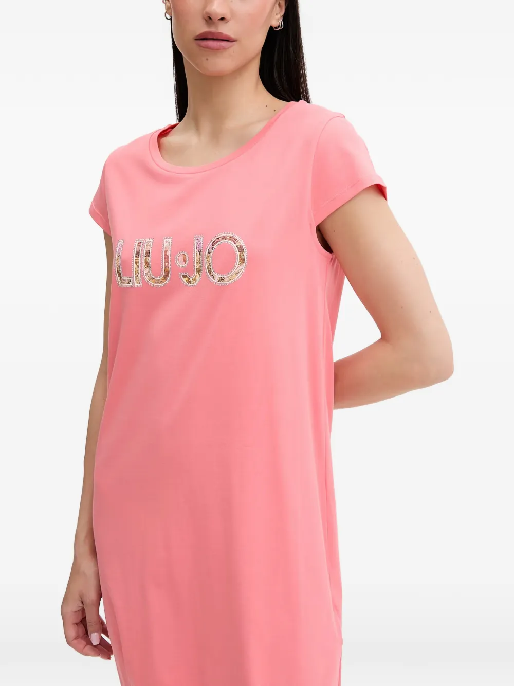 LIU JO Midi-jurk met korte mouwen en logoprint Roze