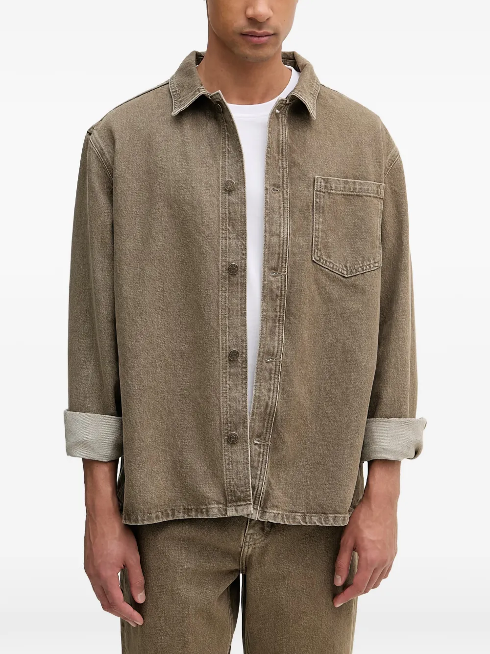 Les Deux washed-denim chest-pocket shirt - Marrone