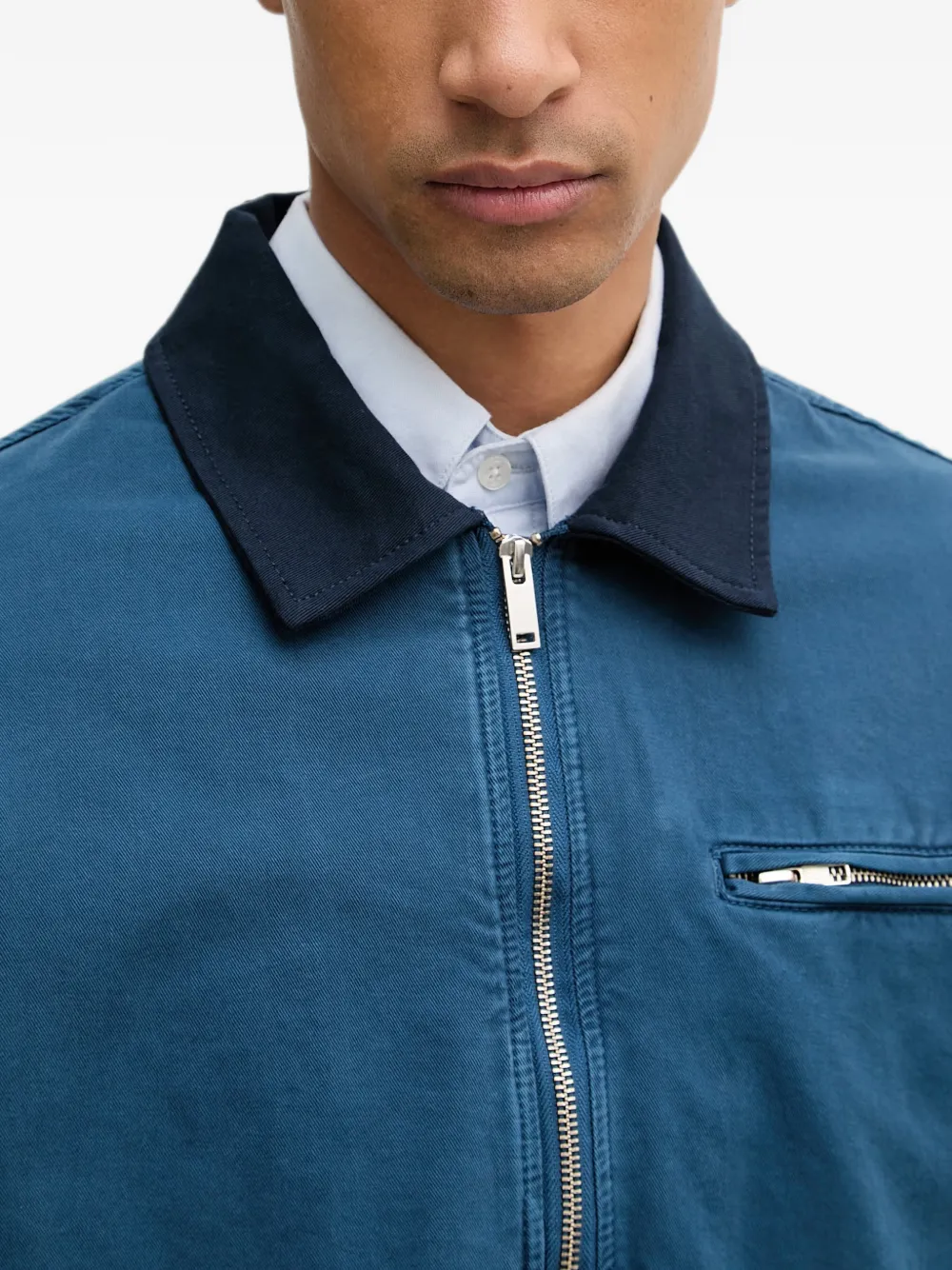 Les Deux Jack met contrasterende kraag en rits Blauw