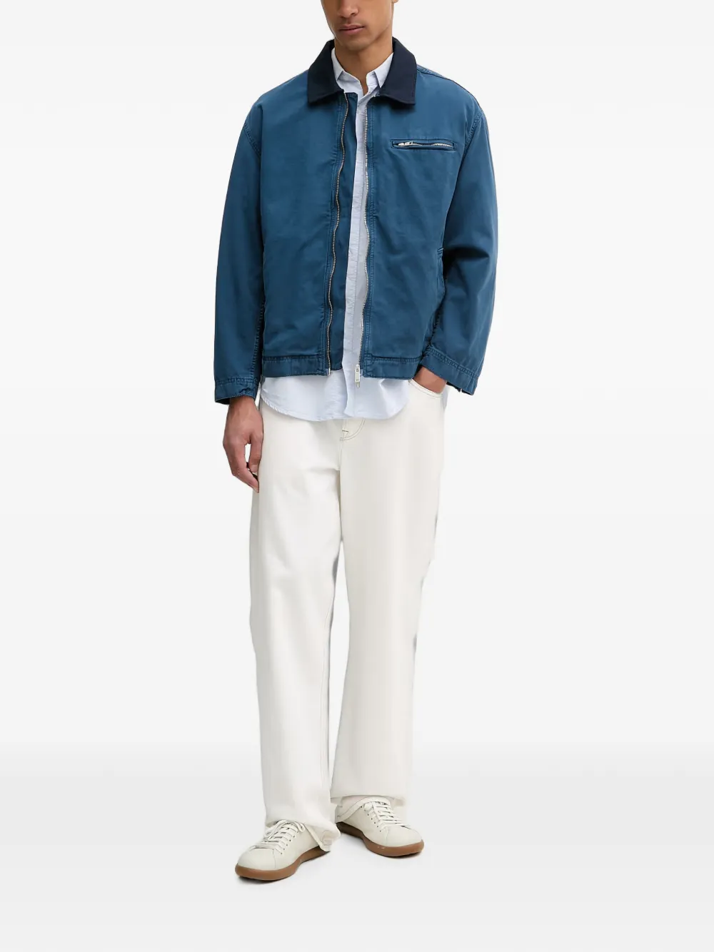 Les Deux Jack met contrasterende kraag en rits Blauw