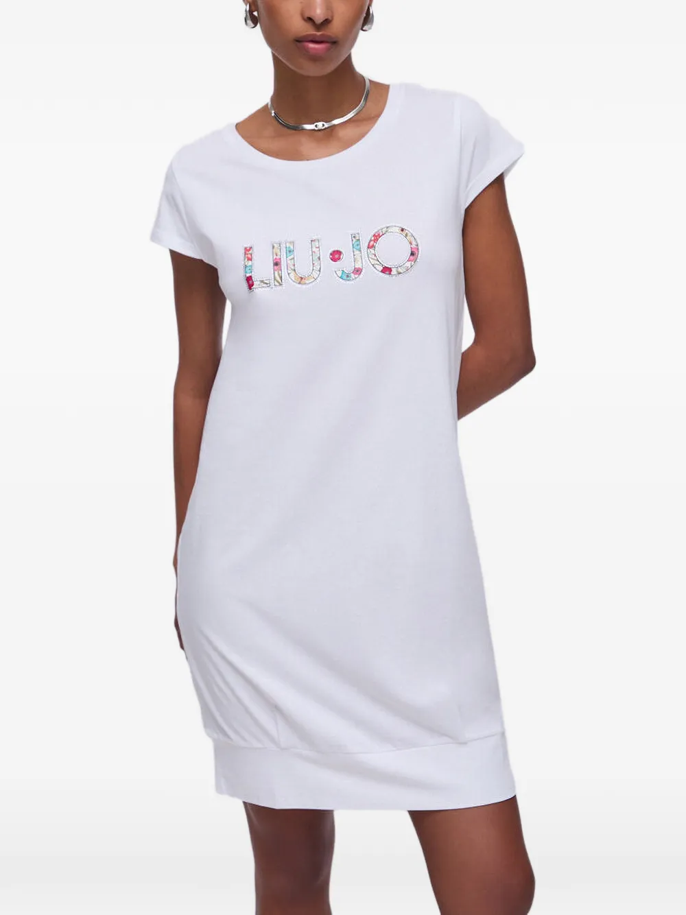 LIU JO Midi-jurk met korte mouwen en logoprint Wit