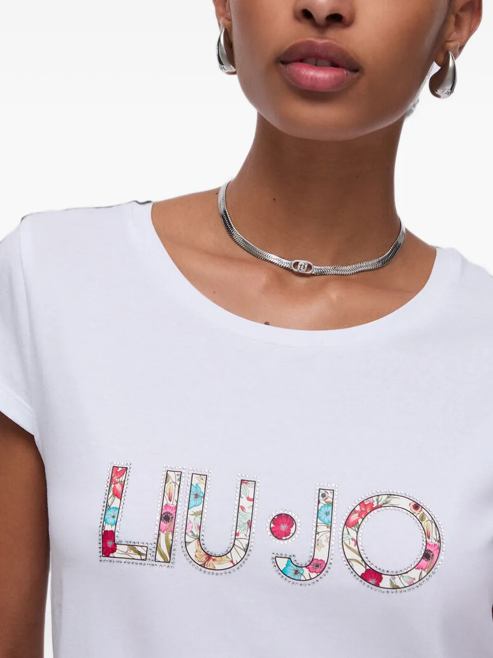 LIU JO Midi-jurk met korte mouwen en logoprint Wit