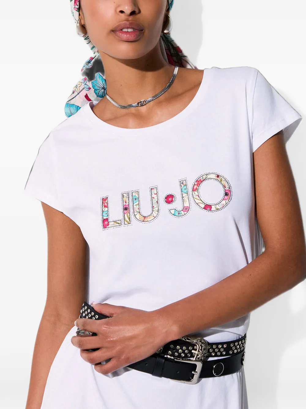 LIU JO Midi-jurk met korte mouwen en logoprint Wit