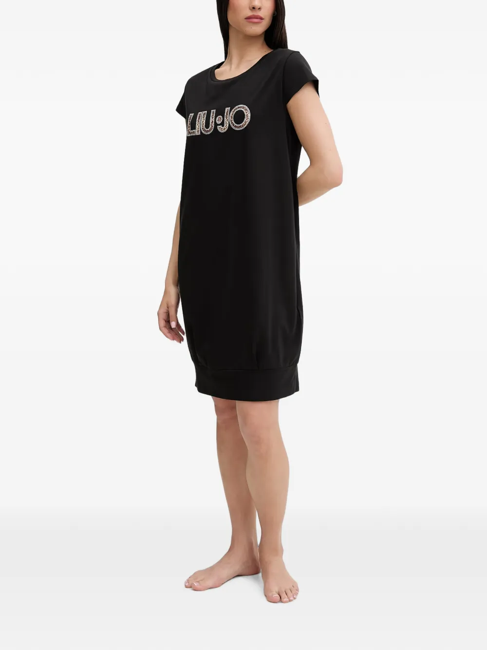 LIU JO Midi-jurk met korte mouwen en logoprint Zwart