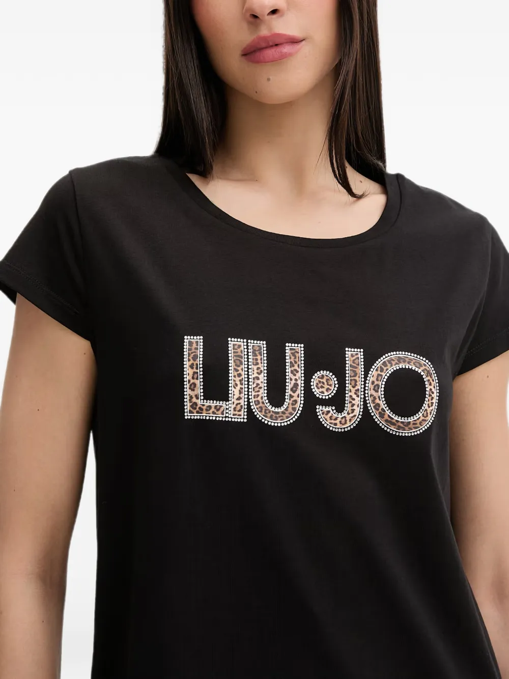 LIU JO Midi-jurk met korte mouwen en logoprint Zwart