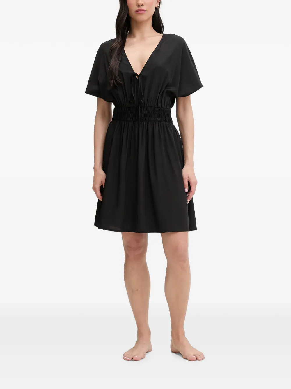 LIU JO smocked-waist tie-fastening midi dress - Schwarz