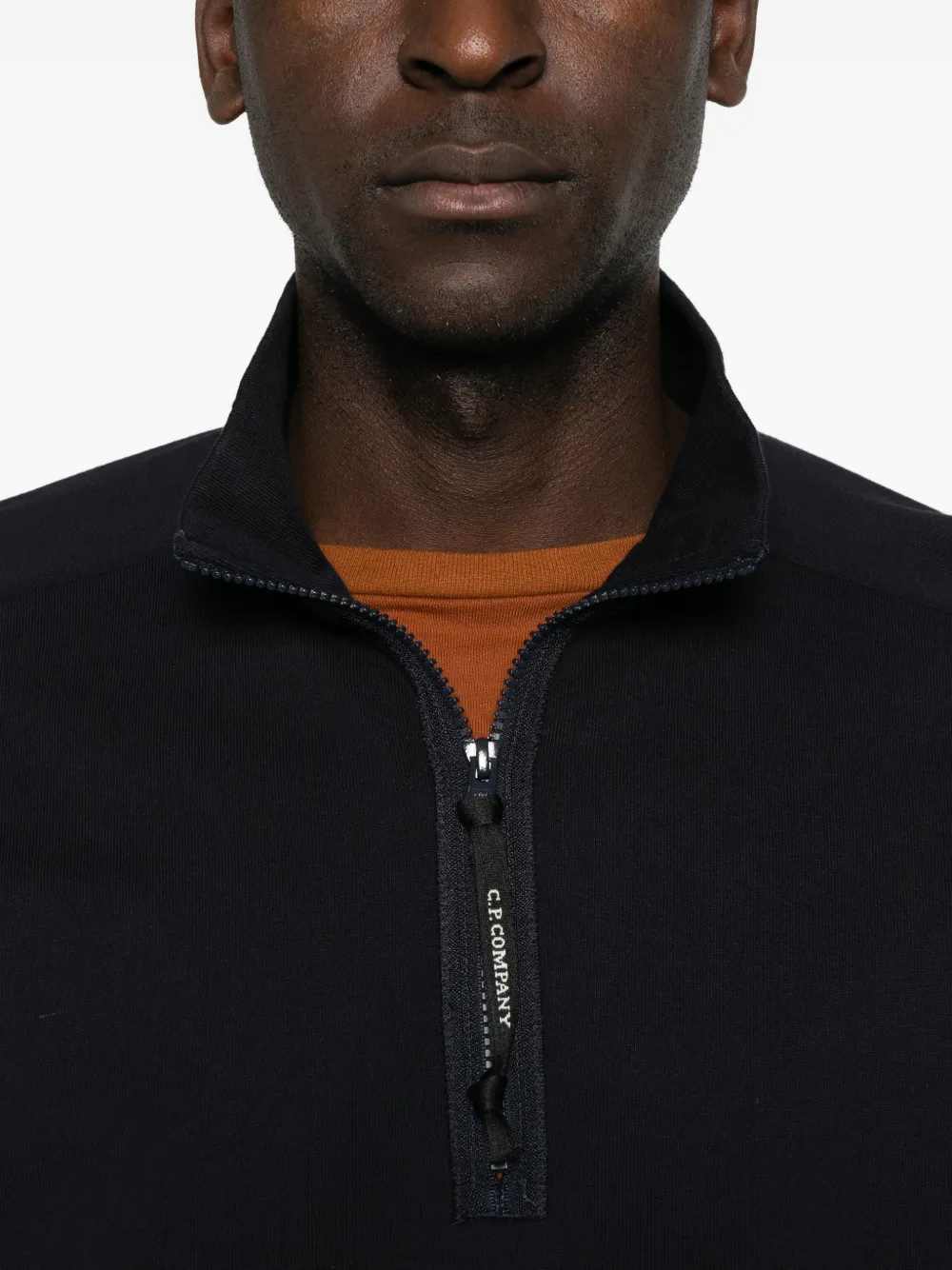 C.P. Company Sweater met kwartrits en Lens-detail Blauw